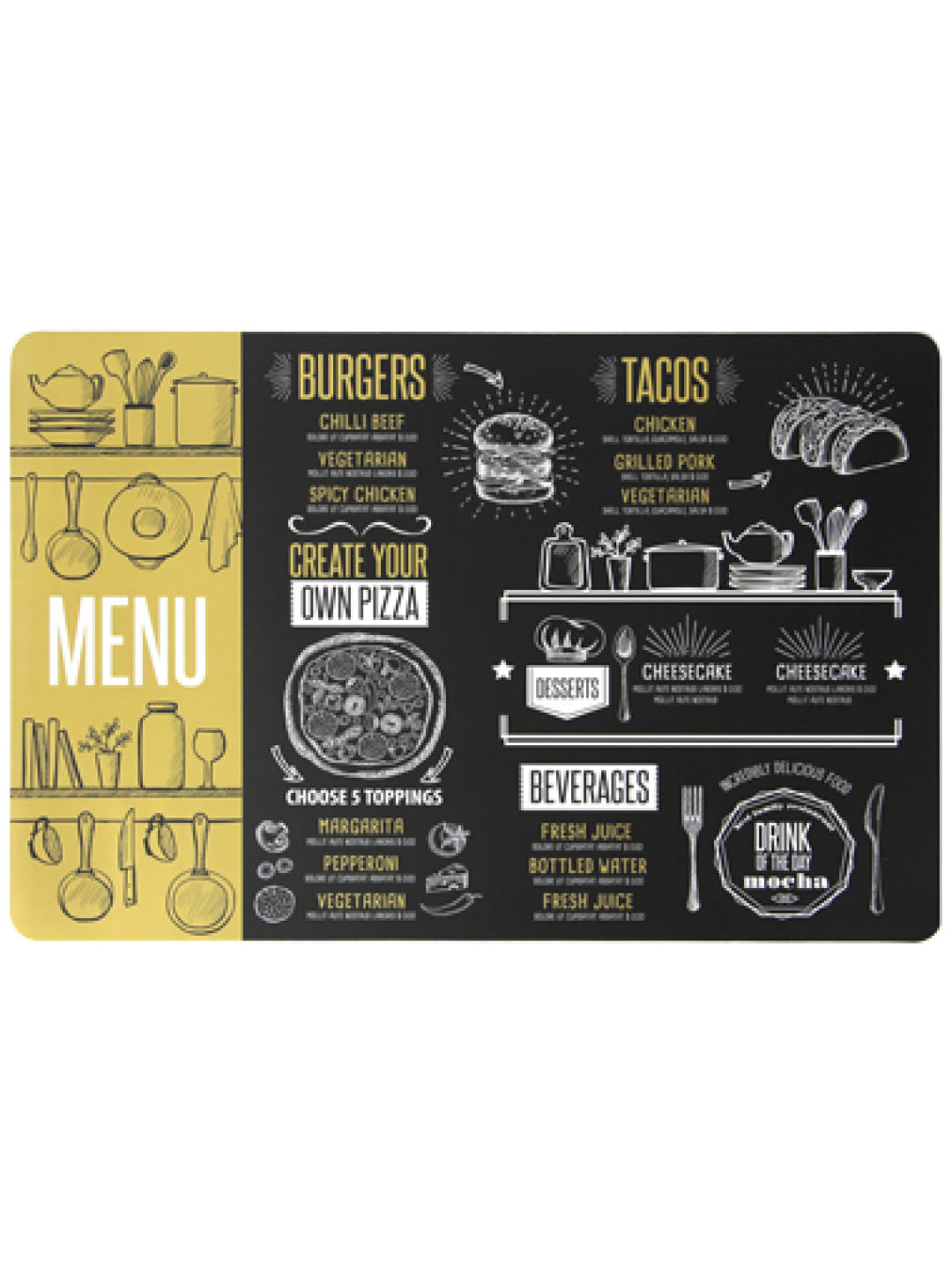 HORECANO-Подложка за хранене CHALKBOARD GOLD 43,5 x 28,5 cm (PPCO-27209C)