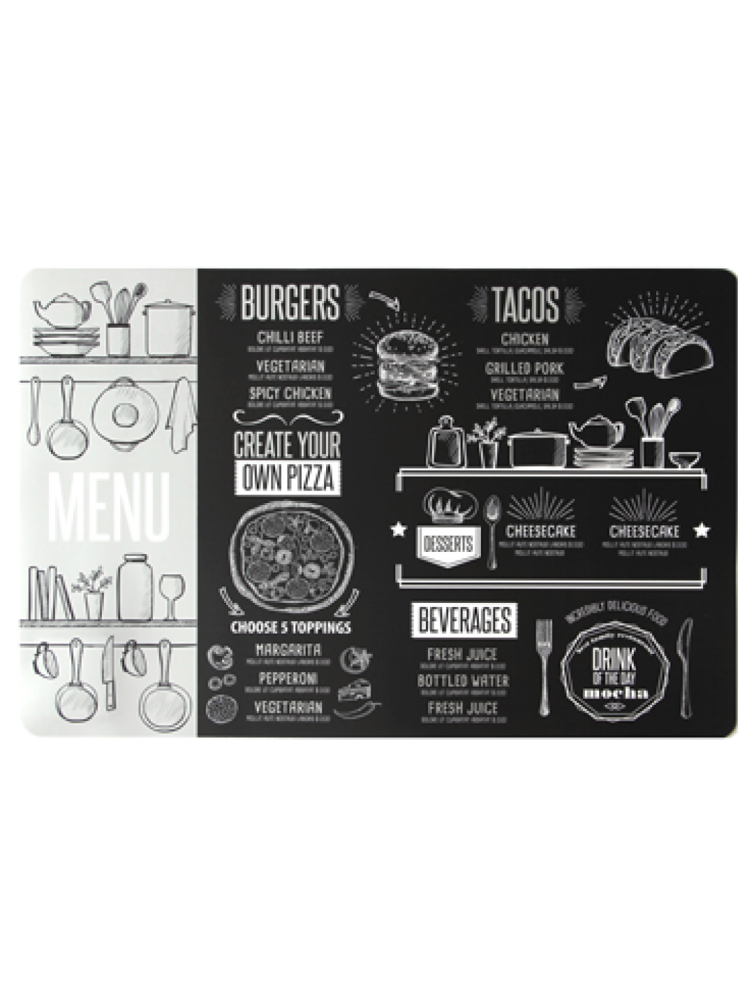 HORECANO-Подложка за хранене CHALKBOARD SILVER 43,5 x28,5 cm (PPCO-27209D)