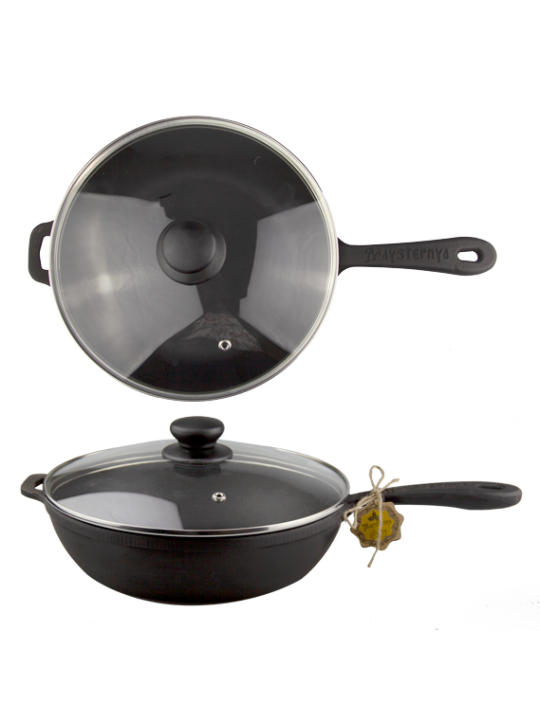 Чугунен тиган със стъклен капак ф24xh6cm (T202C3)