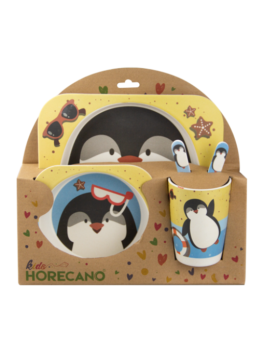 HORECANO KIDS-Детски сервиз за хранене 5 части с квадратна чиния "ПИНГВИН" (005-25)