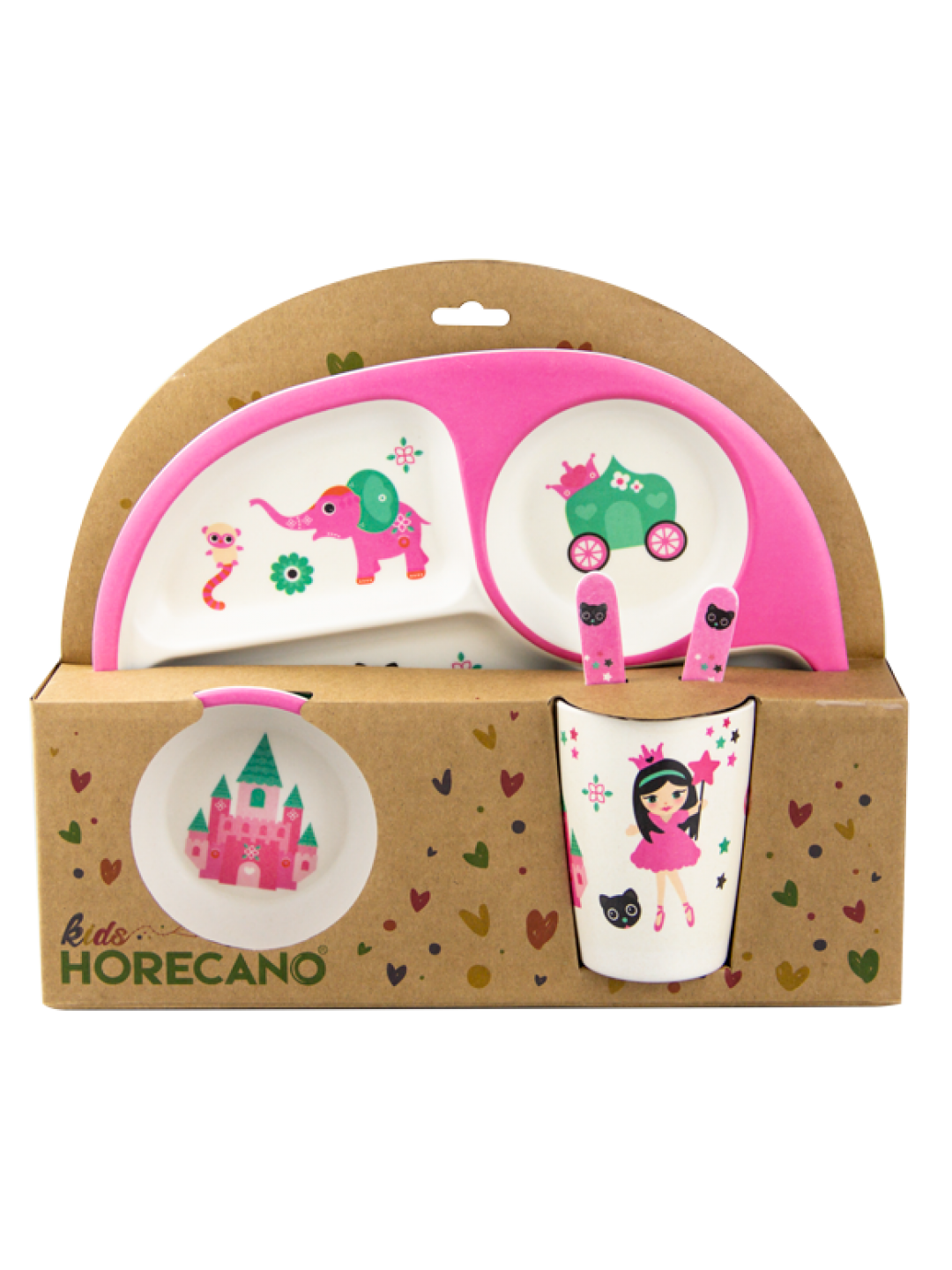 HORECANO KIDS-Детски сервиз за хранене 5 части със заоблена четирисексионна чиния "ПРИКАЗКА" (010- 2)