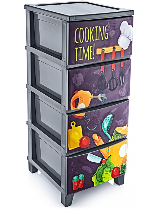 HORECANO HOME-Шкаф за съхранение на 4-ри нива  37x44.5xh90cm с декор "Cooking" (TRN-077-01)