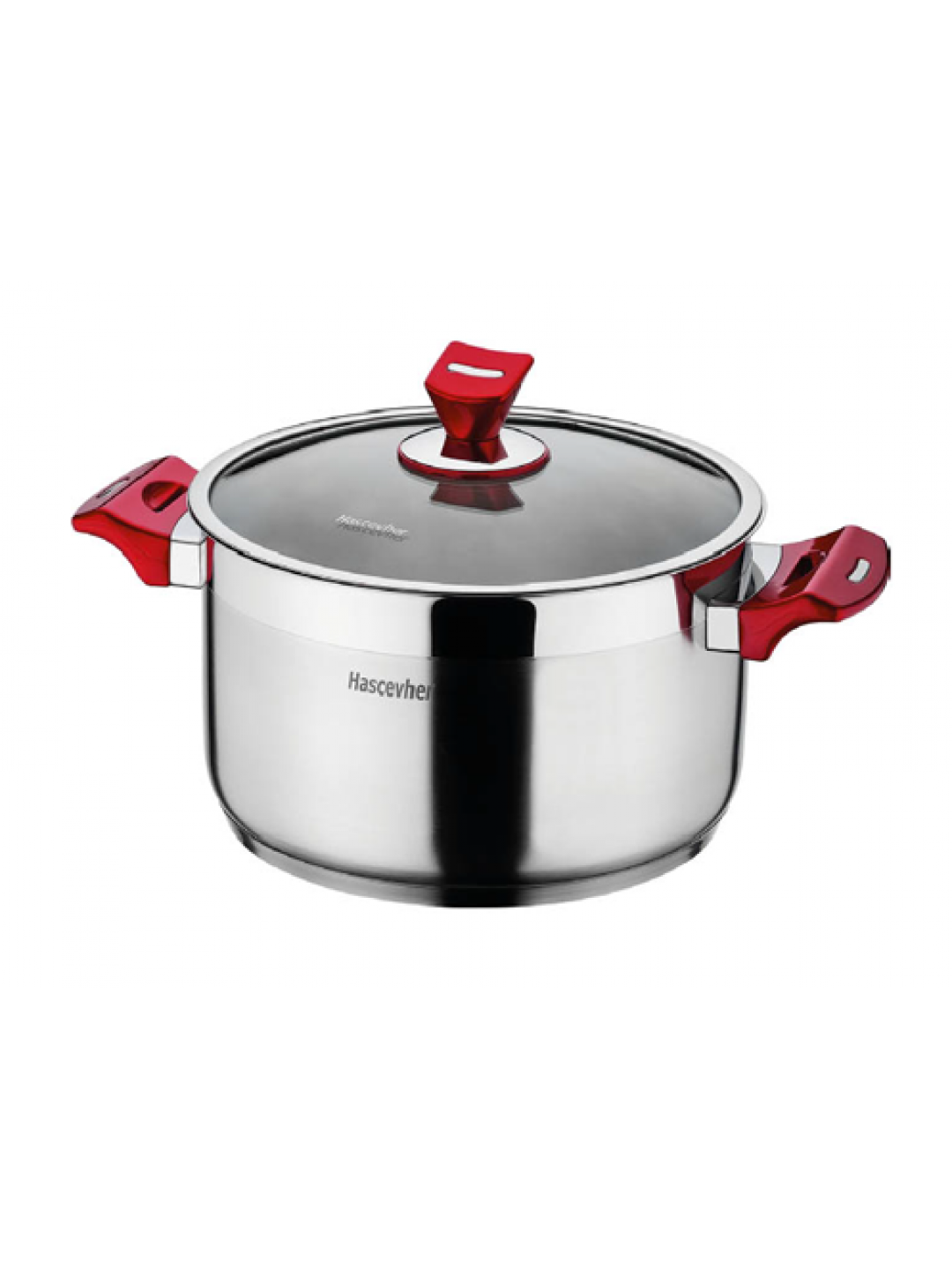 HR-YAPRAK-Тенджера със стъклен капак и червени дръжки  Ø26xh16cm 8.5lL (3TTCKK0826019)