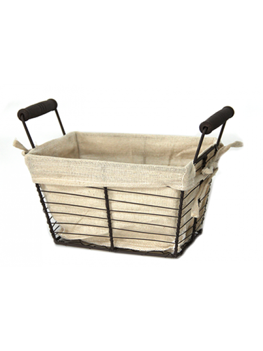 Правоъгълен панер метал/текстил с дървени дръжки 30x19xh19cm (W1033-L)