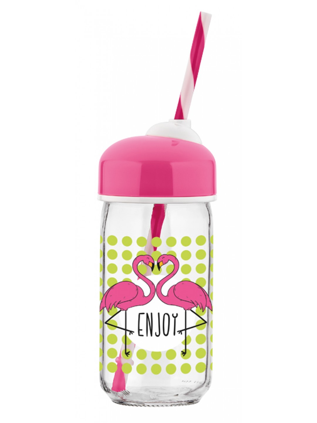 M-182027-Стъклена бутилка със сламка и декор "Bubble" 370ml.