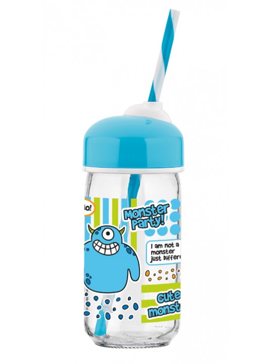 M-182027-Стъклена бутилка със сламка и декор "Bubble" 370ml. M-182027-Стъклена бутилка със сламка и декор "Bubble" 370ml.