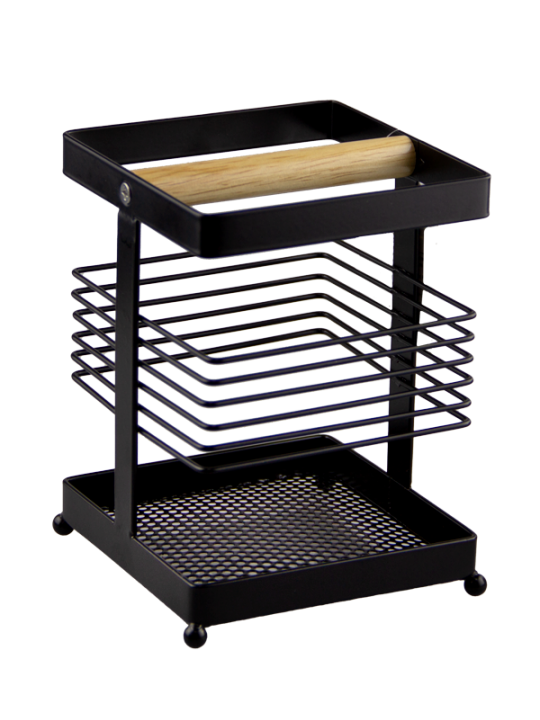 HORECANO HOME-MATT BLACK-Поставка за прибори с дървен разделител 11x11xh15.5cm (23169-001)