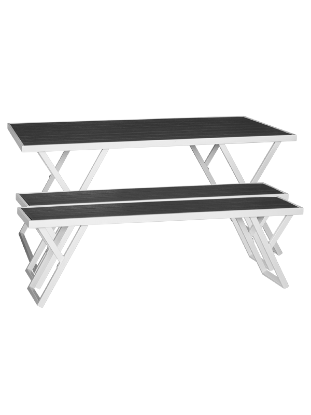 TB-Градински сет от маса и 2 пейки PLASTIC WOOD БЯЛА РАМКА/АНТРАЦИТ (SAK-156Y+SBK-140Y)