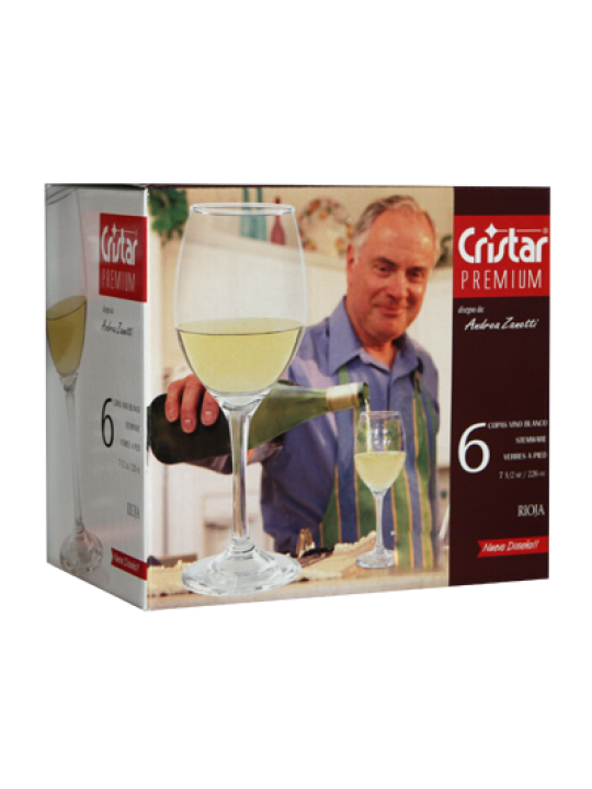 CRISTAR-RIOJA-Чаши бяло вино 220сс 6бр. ЛУКС КУТИЯ (5412AL)
